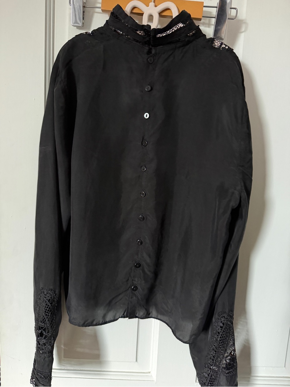Zara Black Lace-Trim Victorian High-Neck Blouse - Picture 4 of 13